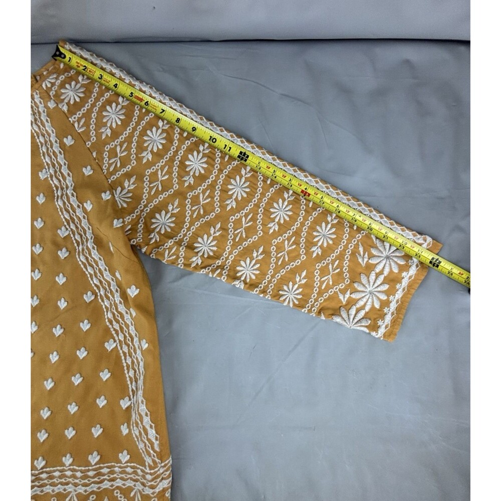Sundance Mustard Yellow Embroidered Tunic Top Large Lined Boho Festival Coastal - Picture 4 of 12